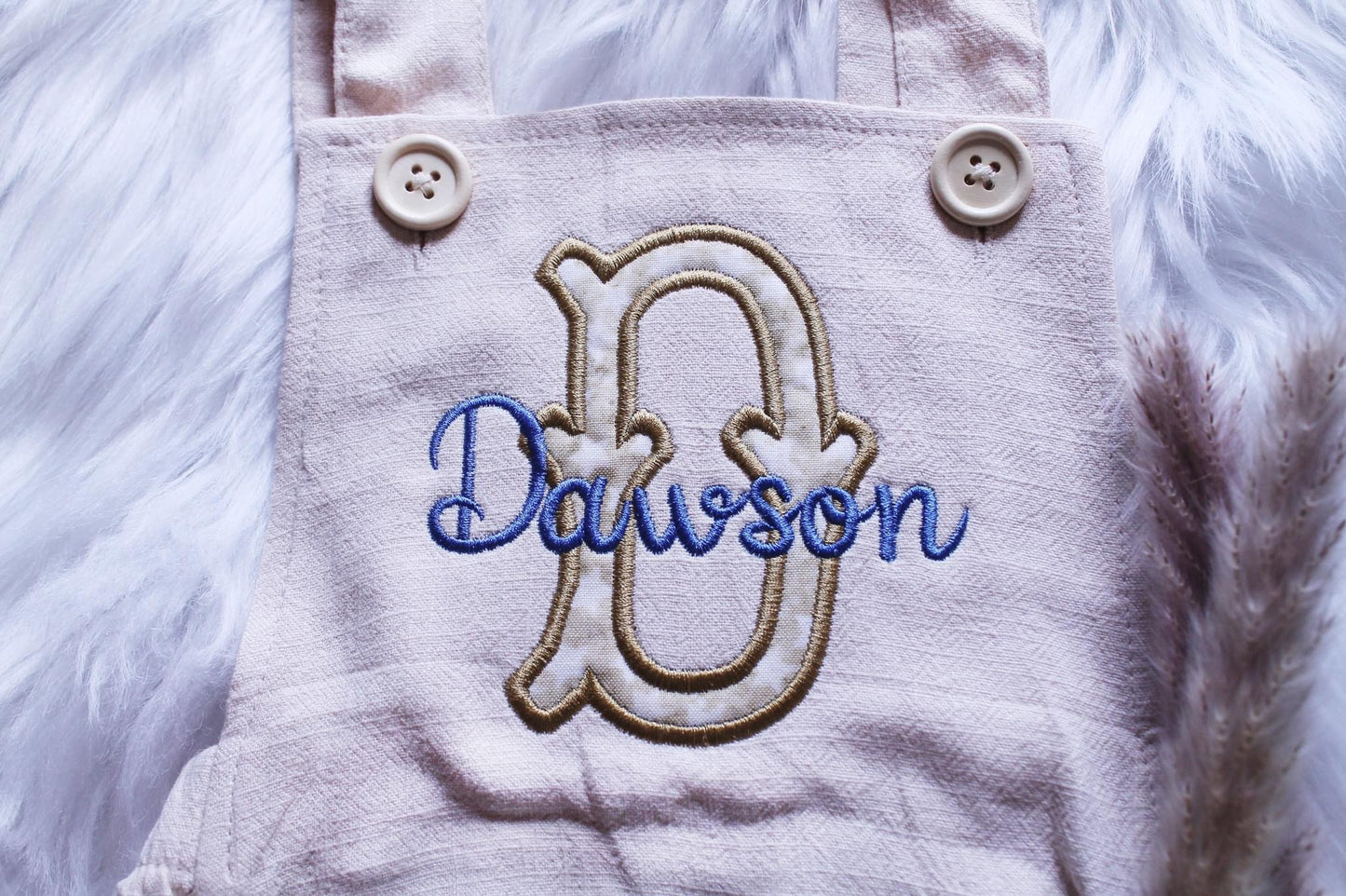 Oatmeal Applique Romper With Star Fabric