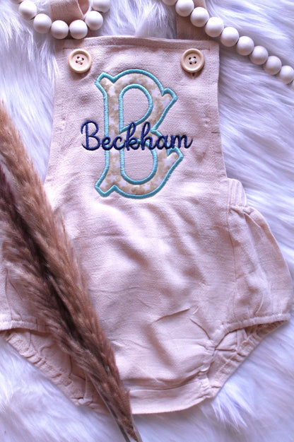Oatmeal Applique Romper With Star Fabric