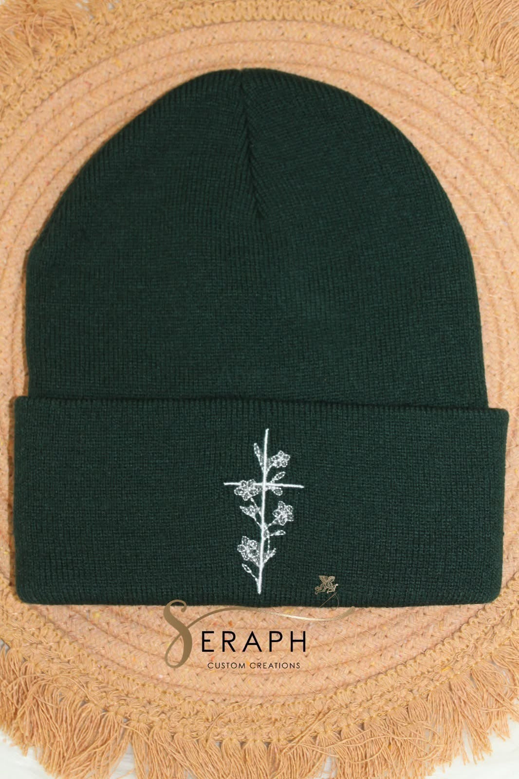 Floral Cross Beanie