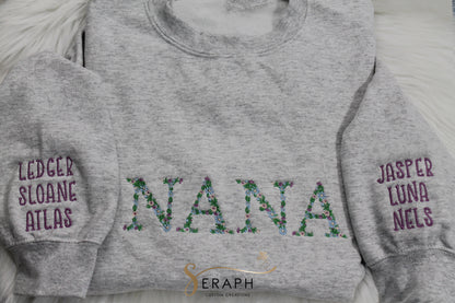 Floral Title Sweatshirt w/ Names on Sleeves