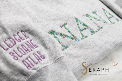 Floral Title Sweatshirt w/ Names on Sleeves