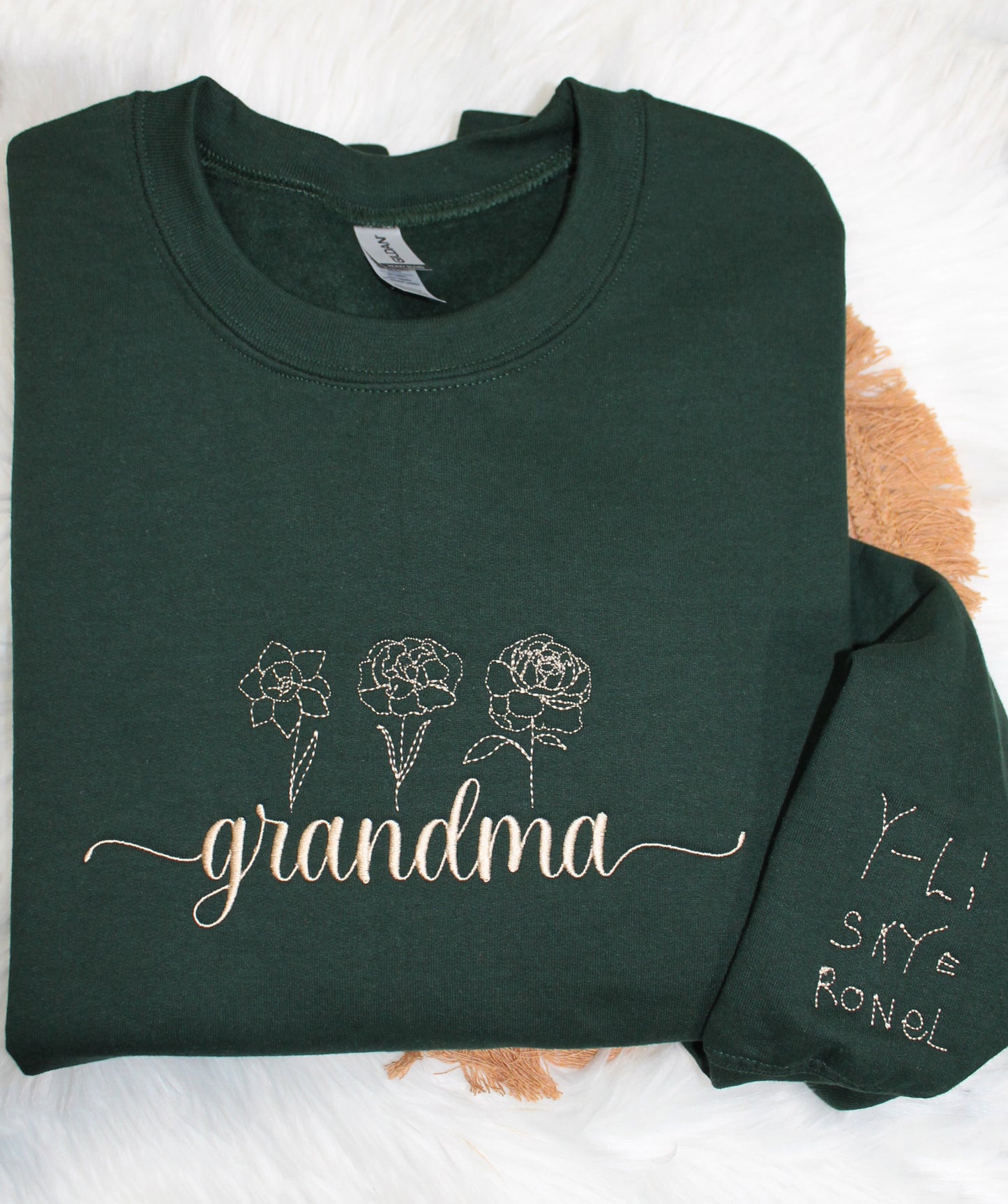 Birth Month Flower Sweatshirt with Handwritten Names