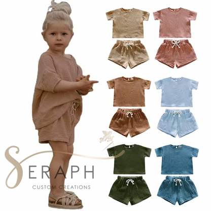 Girls Cotton Linen Two-Piece Sets